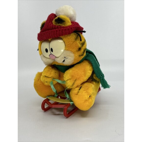 Dakin Garfield Takes The Mountain Vintage Stuffed Plush Sleigh Sled Winter Cat - Picture 13 of 14